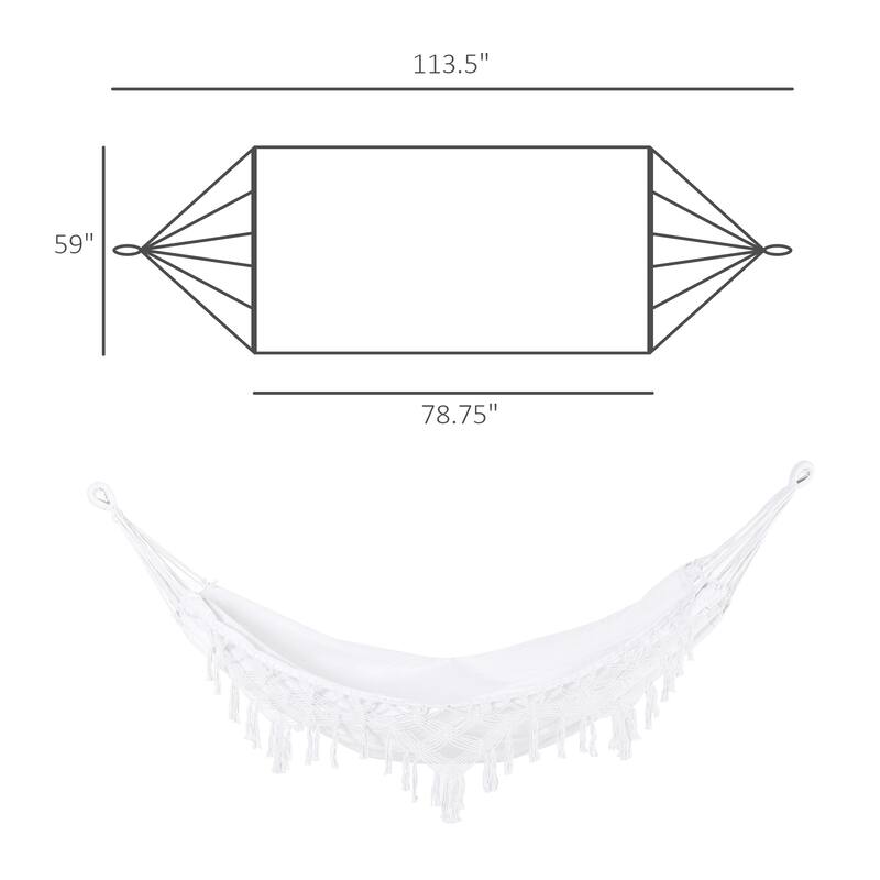 Outsunny Brazilian Style Hammock Extra Large Cotton Hanging Camping Bed with Carrying Bag, for Patio Backyard Poolside, White