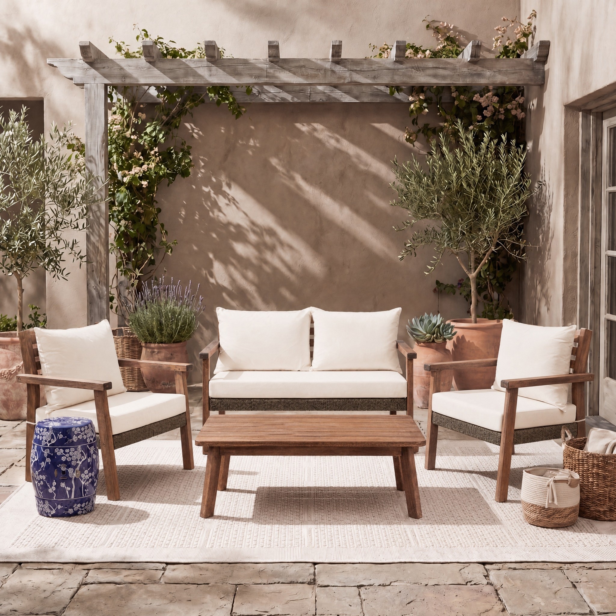 SAFAVIEH Outdoor Living Reid Scandinavian Acacia 4-Piece Patio Set - 53Wx29Dx33H