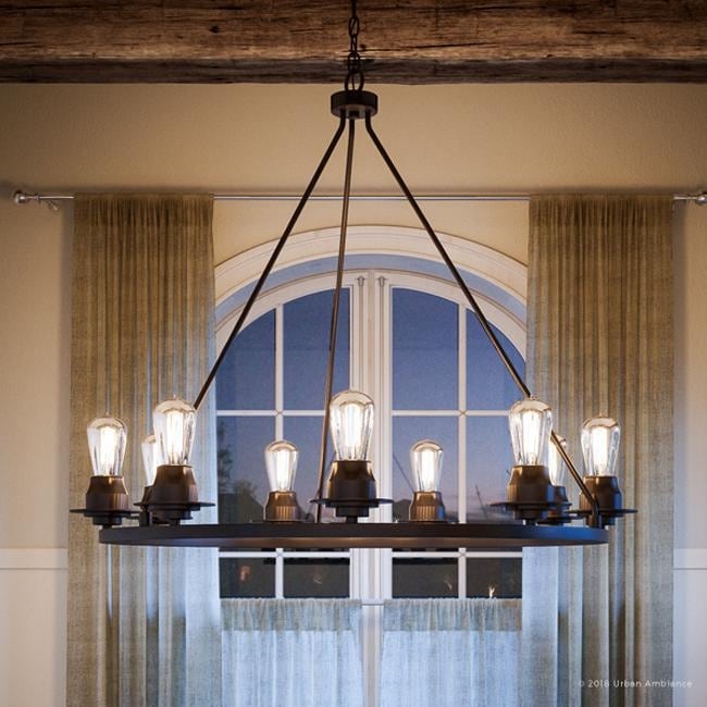 Luxury Industrial Chic Chandelier, 34.5"H x 36"W, with Vintage Style, Charcoal  Finish by Urban Ambiance (60 to 100 Watts - Steel - Nickel - 7 to 10 - Chandeliers For Bedrooms by Overstock.com