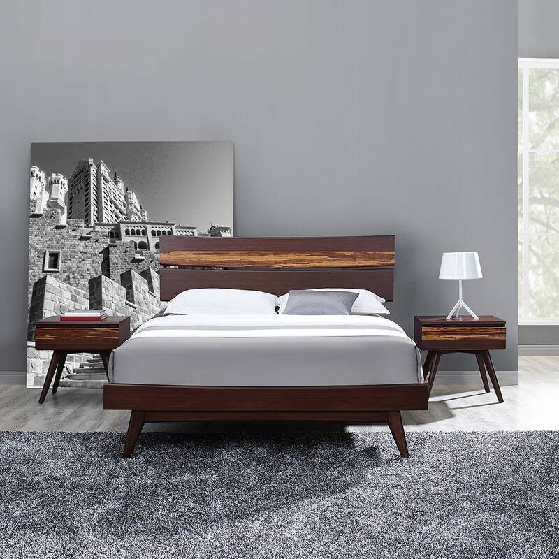 Sarah 3pc Queen Platform Bedroom Set in Golden - Burgundy - Queen - 3 Piece