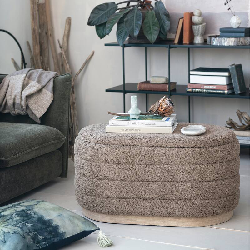 Fabric and Wood Upholstered Ottomans with Storage and Wood Bases