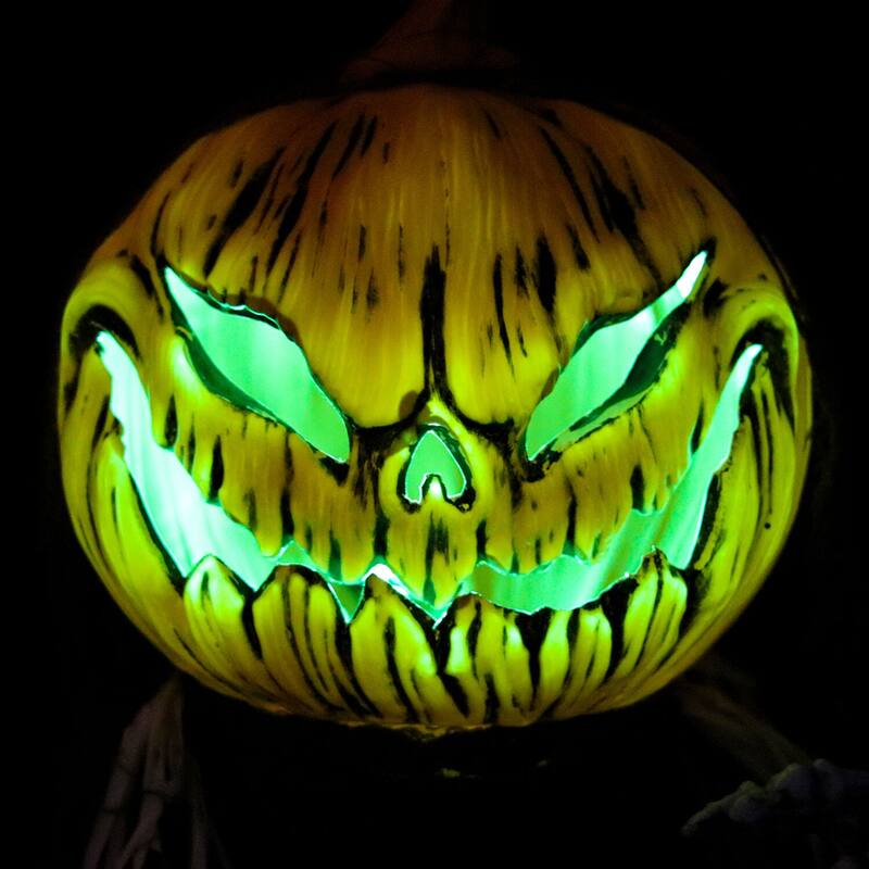 Life-Size Poseable Pumpkin Man with Lights, Indoor/Covered Outdoor Halloween Decoration