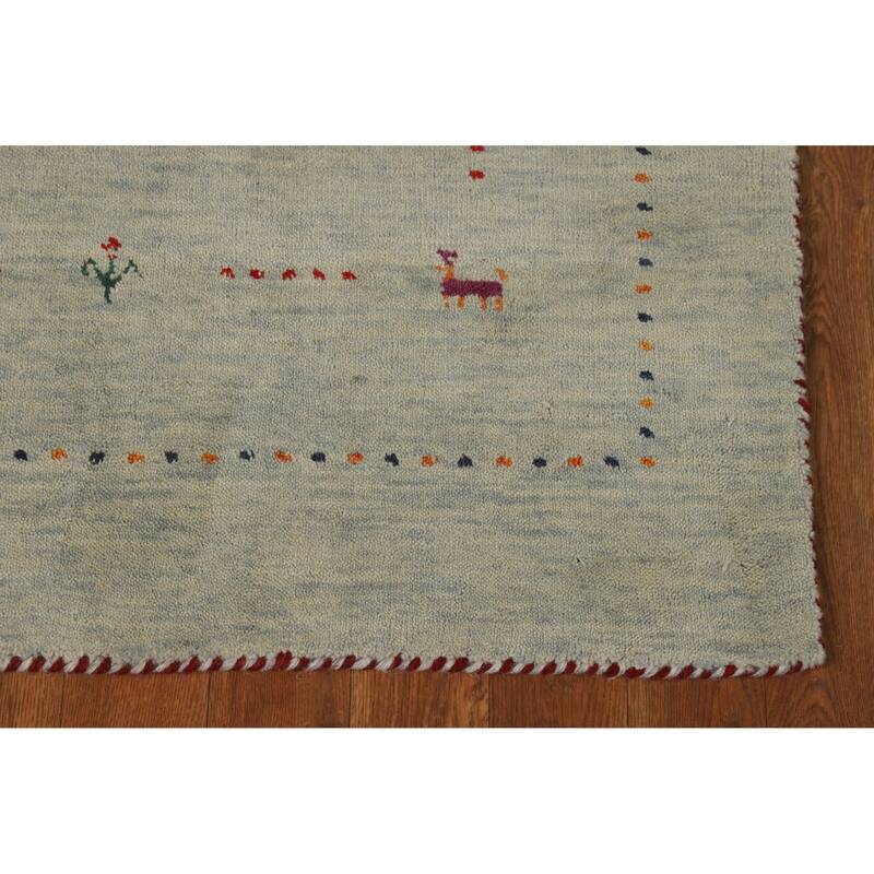 Hand Knotted Oriental 100% Wool Carpet Tribal Tribal Beige & Ivories Gabbeh Area Rug - 4' 11'' X 2' 10''