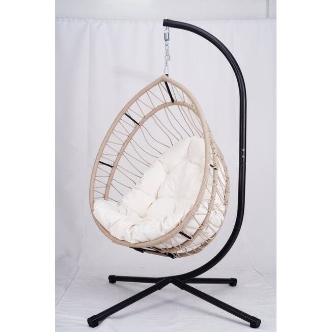 Beige Egg Shaped Hanging Chair with Stand - 24.4
