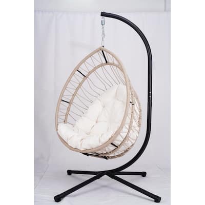 Foldable Swing Egg Chairs Hanging Basket Swing Hammock Chairs Hanging Rocking Chair Lounge Chair with Stand for Indoor Outdoor