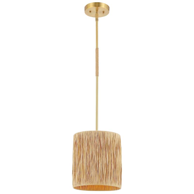 SAFAVIEH Lighting Fjoralba Extendable Pendant - 9 In. W x 9 In. D x 19-49 In. H - Natural/Gold - 9Wx9Dx49H