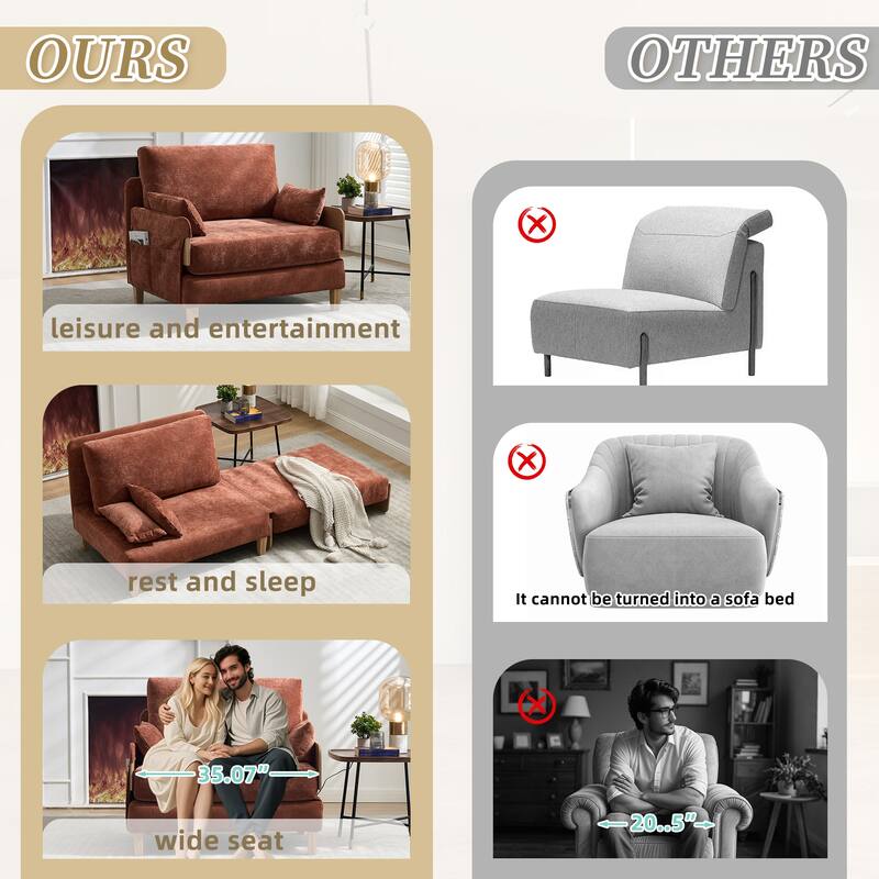 Foldable Sofa Bed Recliner, 3-In-1 Convertible Sleeper, Suitable For Small Spaces, With Three Pillows
