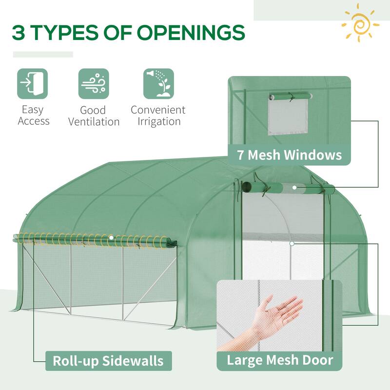 Outsunny 11.5' x 10' x 6.5' Walk-in Tunnel Greenhouse with Zippered Mesh Door, 7 Mesh Windows & Roll-up Sidewalls