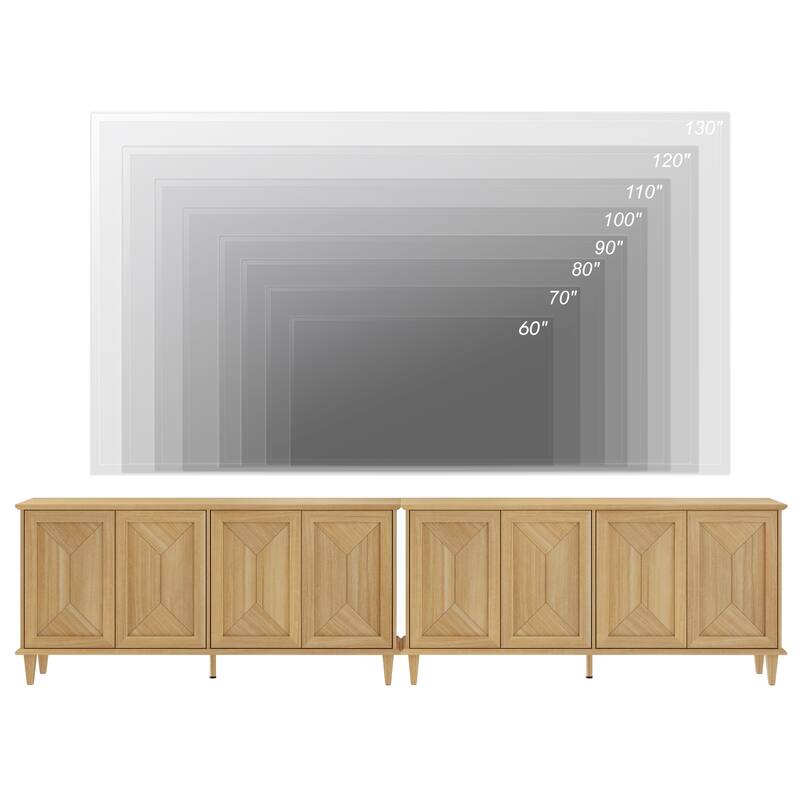 Modern Farmhouse TV Stand with Handcrafted Patchwork Doors for 55-130" TVs