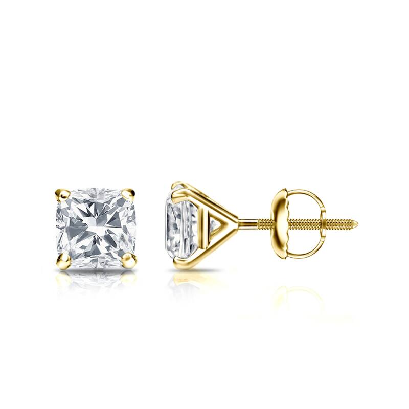 Auriya 14k Gold 1ctw Cushion Cut Diamond Stud Earrings Martini-set (H-I, SI1-SI2) - Yellow