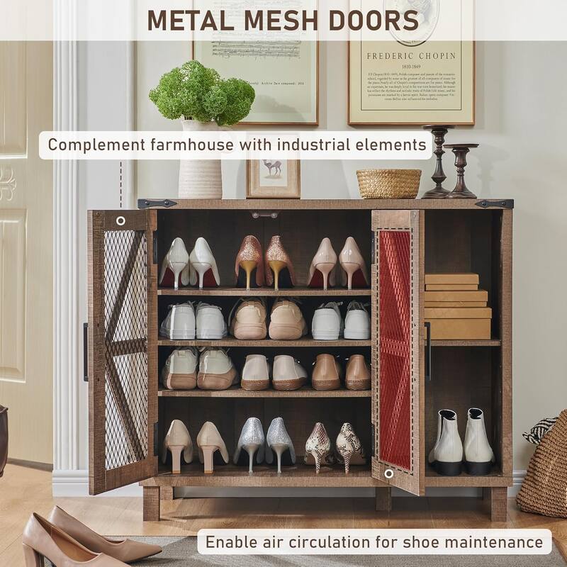 Farmhouse Shoe Storage Cabinet, Wooden Shoe Cabinet, Shoe Organizer - N/A