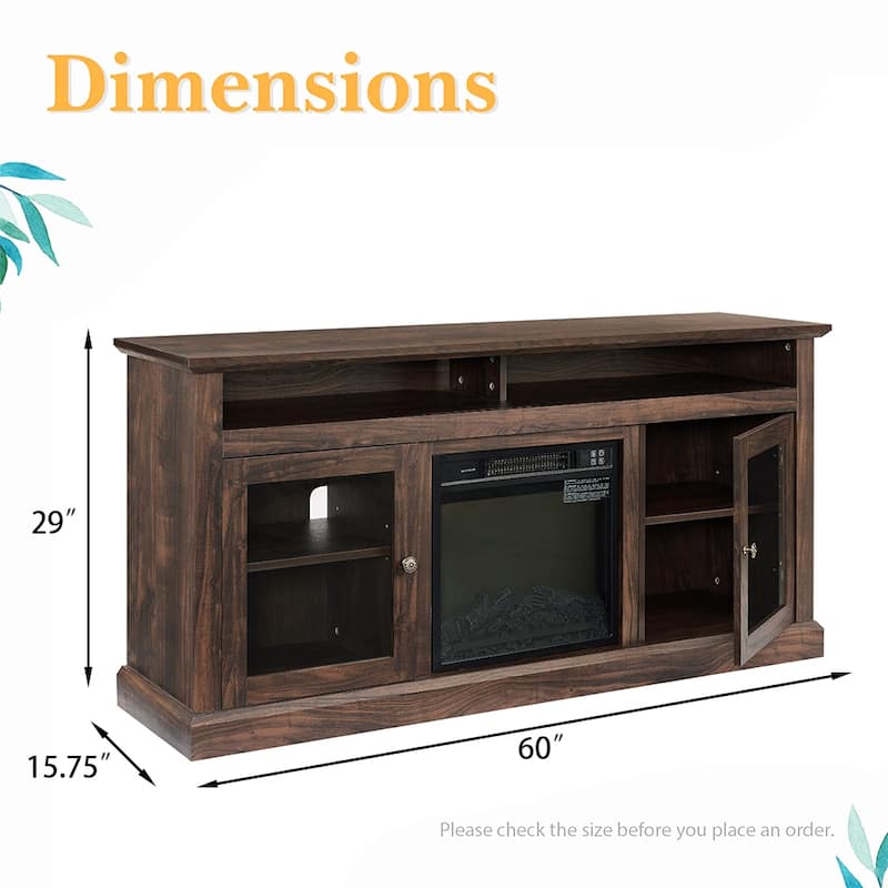 60"W Retro Electric Fireplace TV Stand, Adjustable Shelves&Cabinets - 60"W*15.75"D*29"H