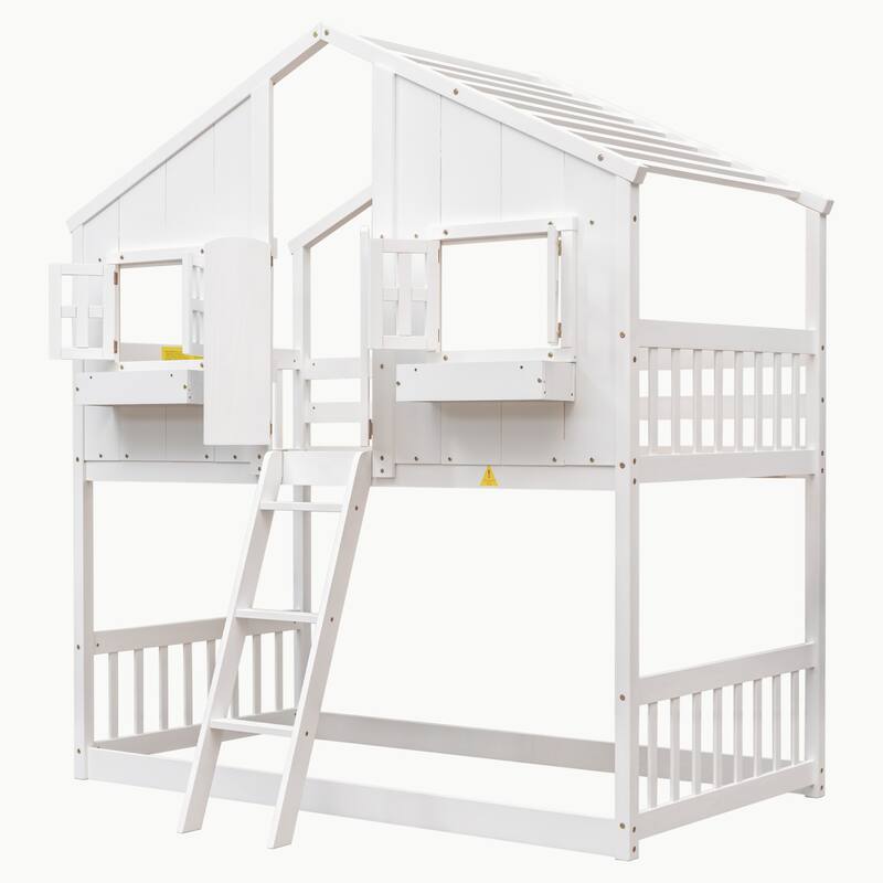 Twin over Twin House Bunk Bed with Roof