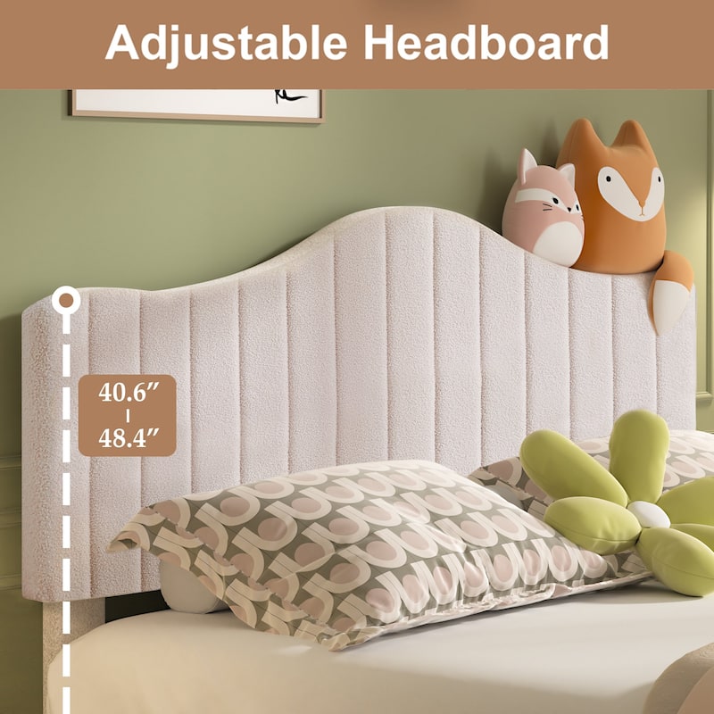 VECELO Upholstered Bed Frames, Platform Beds with Height Adjustable Teddy Fabric Headboard, 7.9'' Under Bed Space