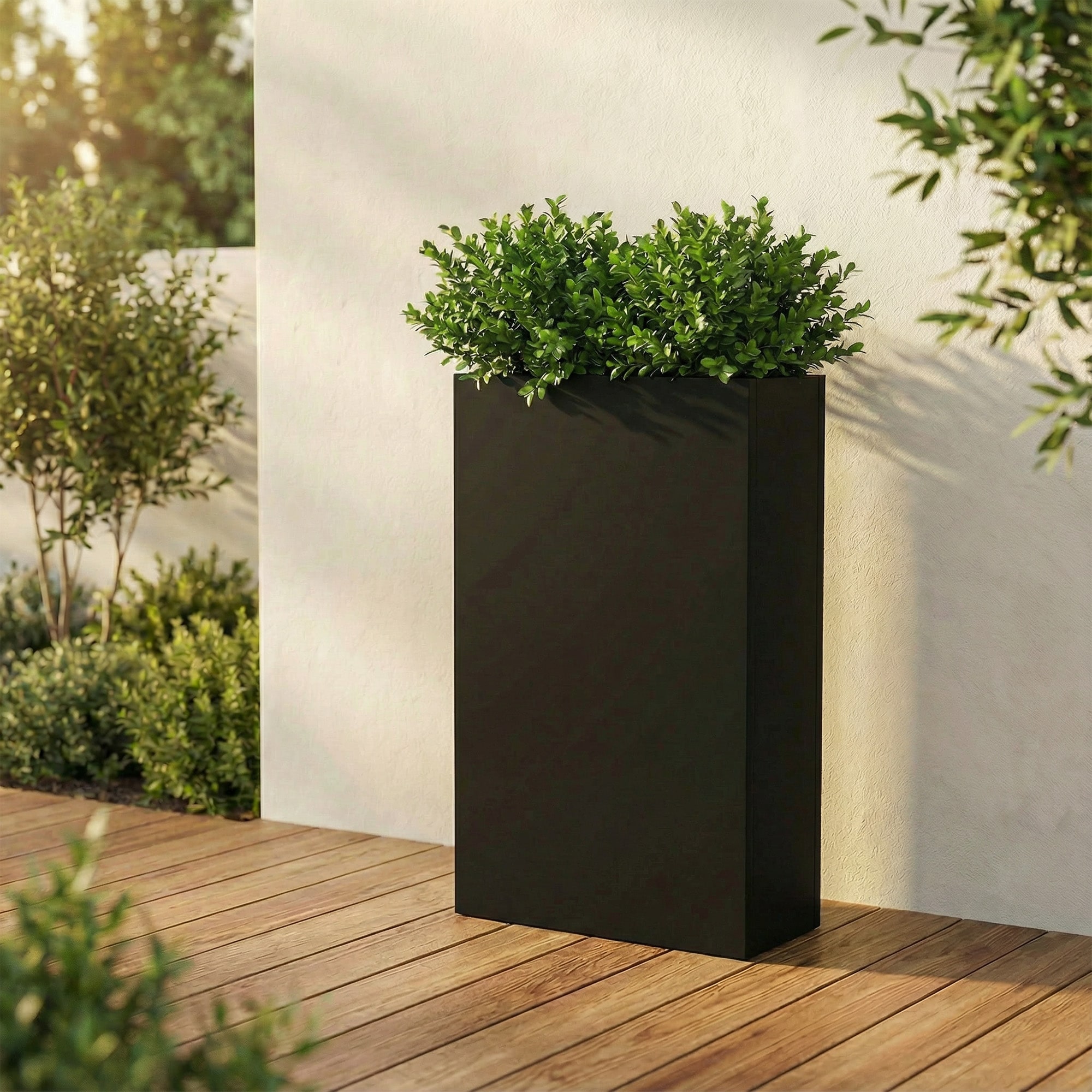 Metal Planter Box Outdoor Planter with Drainage Holes & Removable Planting Shelf Crack-Resistant Freestanding Planter