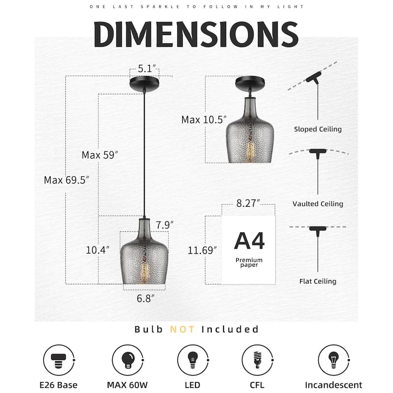 1-Light Hammered Glass Pendant Light