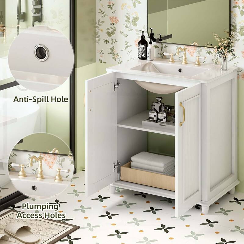 30 Inch Freestanding Bathroom Vanity with Ceramic Sink,Hidden Drawer,for Enhanced Storage and Durability