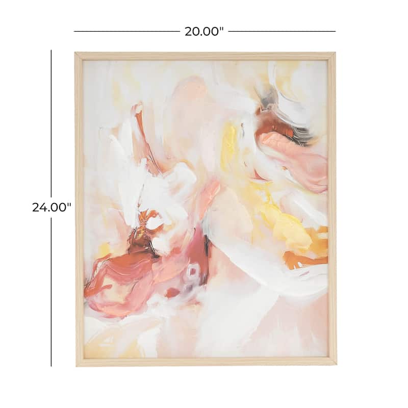 Canvas Abstract Framed Wall Art with Light Brown Frame - Pink - Roche River Decor