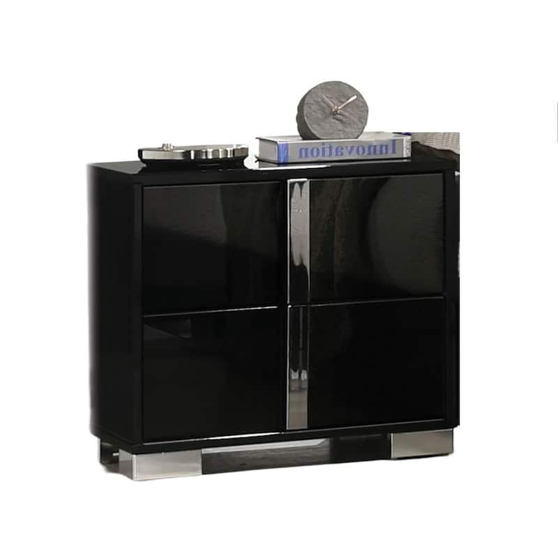 Bedroom Nightstand with 2 Drawers, Sofa Side Table with Vertical Handles, Decorative Table with Metal Chrome Legs