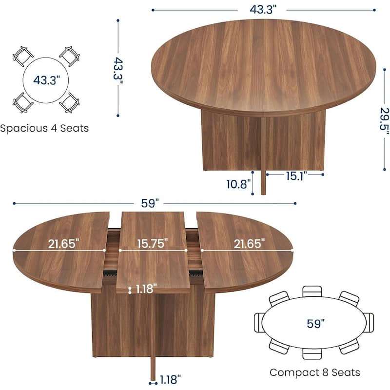 Extendable Round Kitchen Dining Table for Dining Room, Kitchen, Living Room
