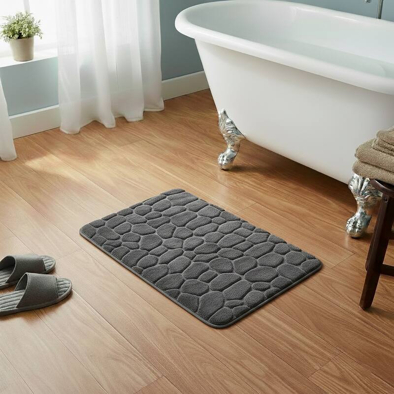Memory Foam Bath Mat Pebble Design 32x20 - Dark Gray