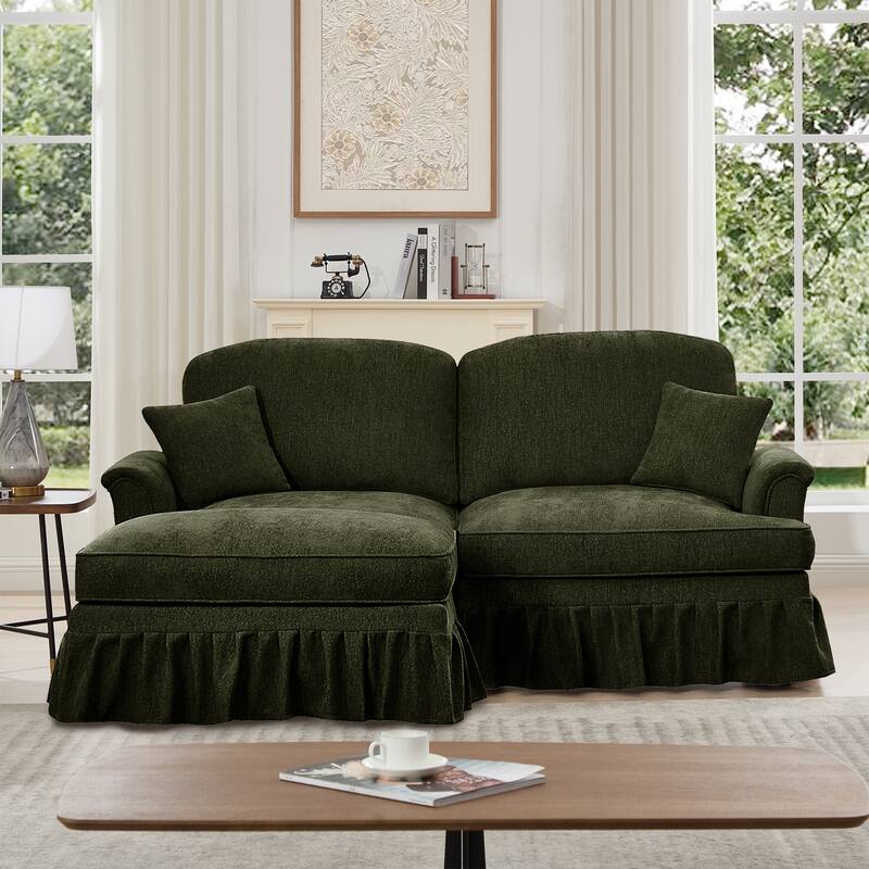 GDFStudio - Elegant Mid-Century Chenille 2-Seater 76.4" L-Shaped Modular Loveseat Sofa with Ottoman
