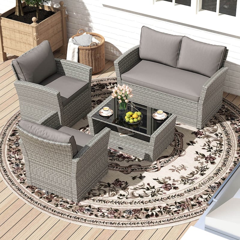 4/8 PCS Patio Furniture Set Outdoor PE Wicker Conversation Bistro Set