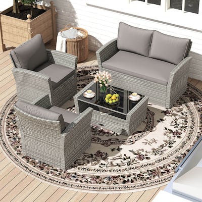 4/8 PCS Patio Furniture Set Outdoor PE Wicker Conversation Bistro Set