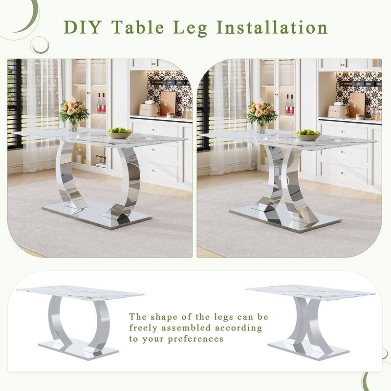 7-Piece Kitchen Table Set with Tempered Glass Rock Top, Dining Table Set with 6 Upholstered Chairs for Dining Room