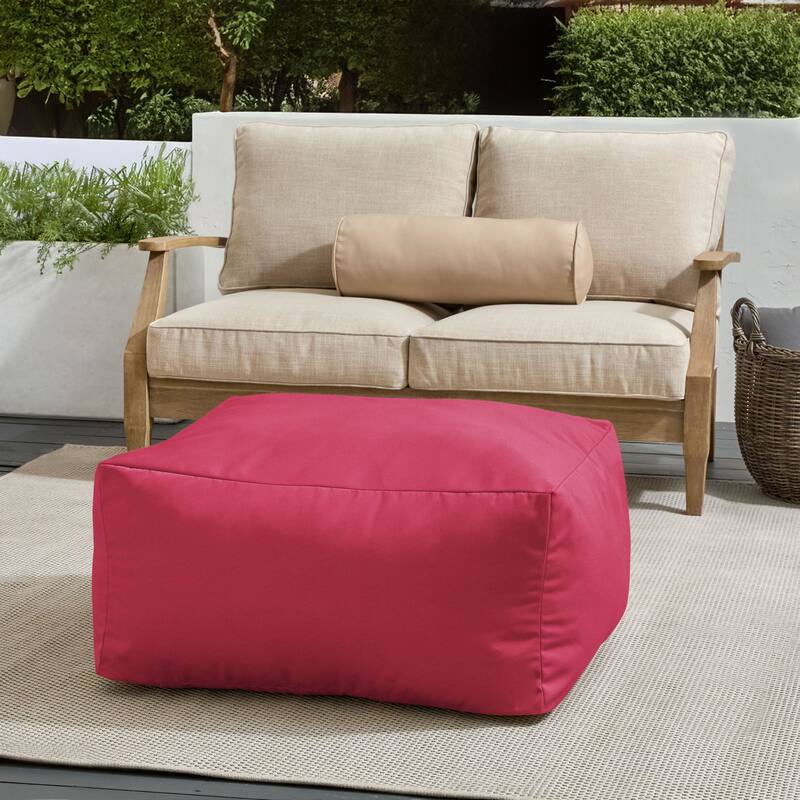 Sorra Home Sunbrella Outdoor Knife Edge Solid Bean Pouf - Canvas Hot Pink