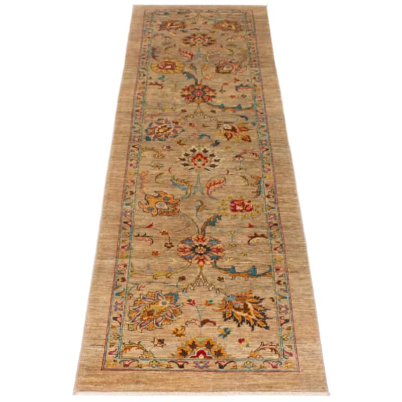 ECARPETGALLERY Hand-knotted Modern Ersari Light Khaki Wool Rug - 2'9 x 9'9