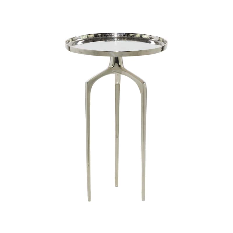Aluminum Metal Tray Inspired Top Accent Table with 3 Tripod Legs - Gold, Silver or Black - Roche River Decor - Silver -25"H