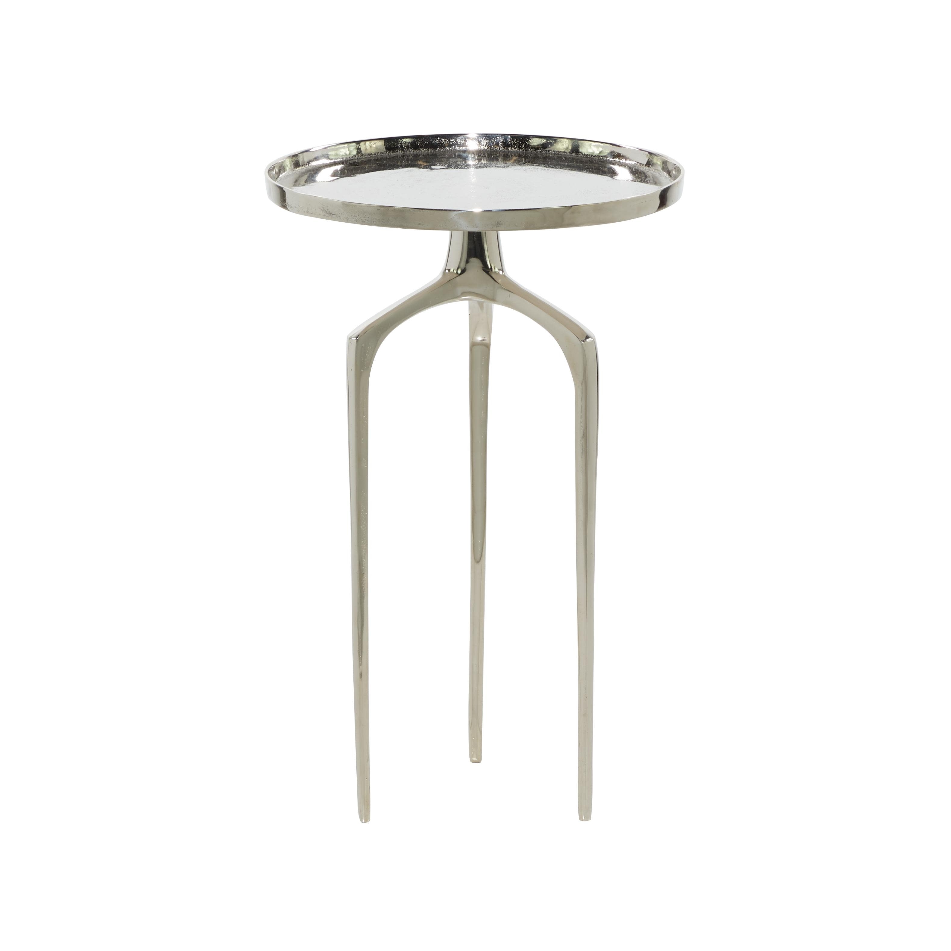 Roche River Decor - Aluminum Metal Tray Inspired Top Accent Table with 3 Tripod Legs - Gold, Silver or Black