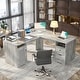 preview thumbnail 51 of 70, Modern Farmhouse L-Shape Desk with File Cabinet and Drawers, Homer Office Executive Desk with Charge Station