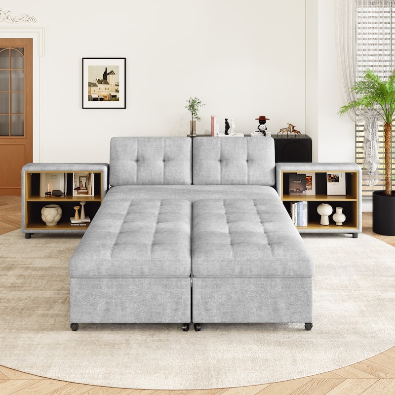Modern Modular Sofa Bed with Built in Storage Racks and Chenille Upholstery and multiple wheels for Living Room