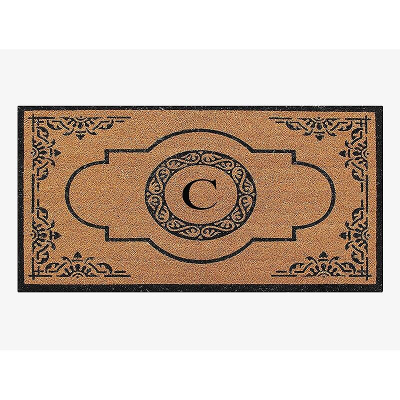 A1HC Natural Coir Hand-crafted Abrilina Monogrammed Double Doormat - 30" x 48" - C