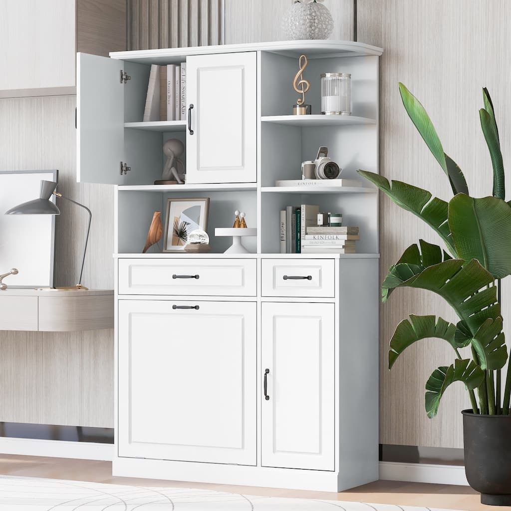 Tall Freestanding Storage Cabinet with Drawers and Doors, Adjustable Shelves, Flip Drawer Design, Modern Organizer Cabinet