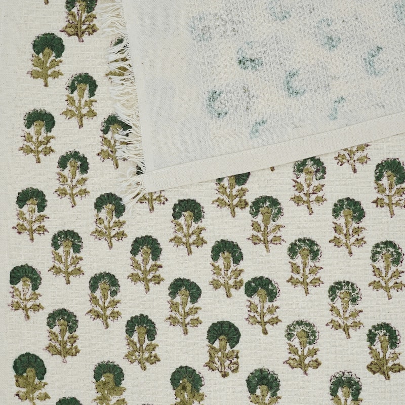 Fabdivine Handmade Floral Block Print Kitchen or Bath Room Hand Towels Home or Office Accent - Set of 10 - Chirayu- Dark Green, Mustard