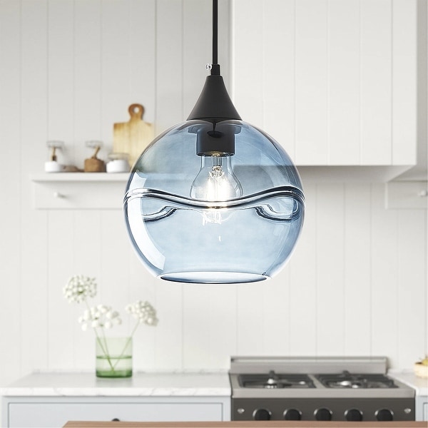 Modern Blue Rippled Glass Pendant Lighting Fixture for Kitchen Island On Sale Bed Bath Beyond 37920766