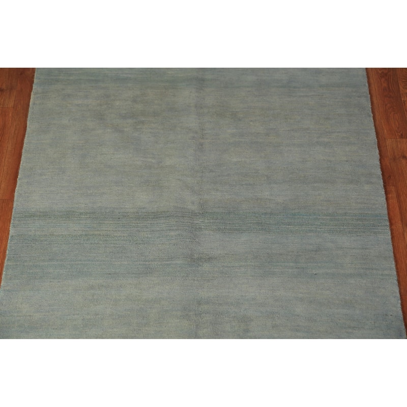 Blue & Green Gabbeh Modern Rug Hand-Knotted Wool Carpet - 4'0" x 5'8"