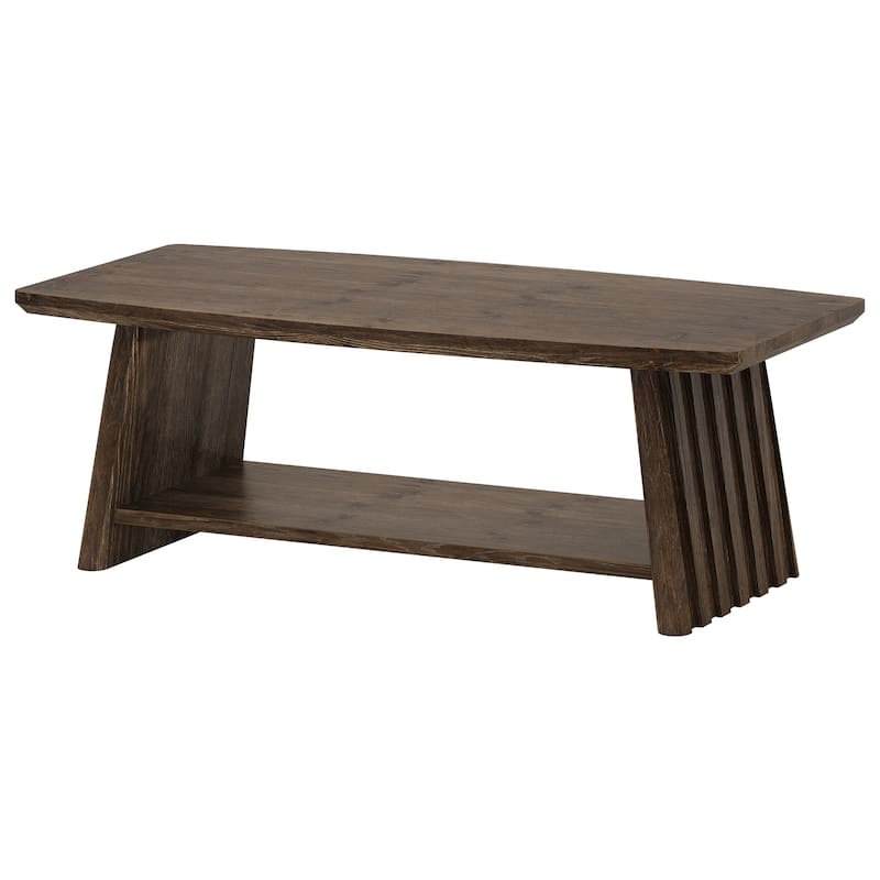 Solid Wood Coffee Table with Storage, 2-Tier Center Accent Table for Living Room Lounge Apartment