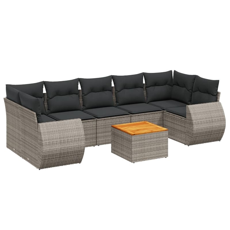 vidaXL Patio Sofa Set with Cushions Outdoor Furniture 8 Piece Poly Rattan - 24.4 x 27.6 x 27.2