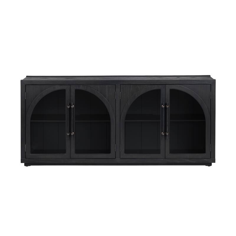 70 in. Black Solid Wood 4 Door Media Credenza_Sideboard