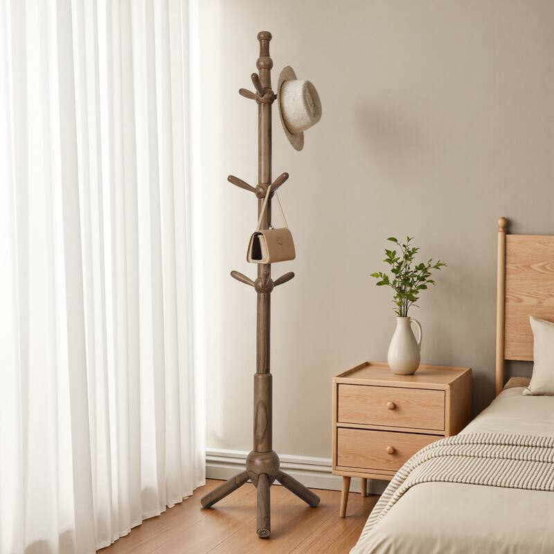 Solid Wood Freestanding Coat Rack Hanger, Coat Tree with 9 Hooks - 74"H x19.29"W