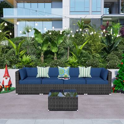 OVIOS Deep Seat Wicker 5-piece Sectional Set