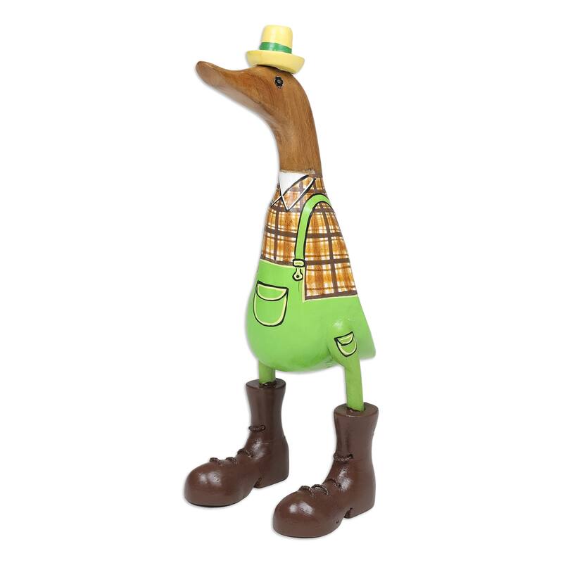 Novica Handmade Gardener Duck Bamboo Root And Teak Wood Figurine
