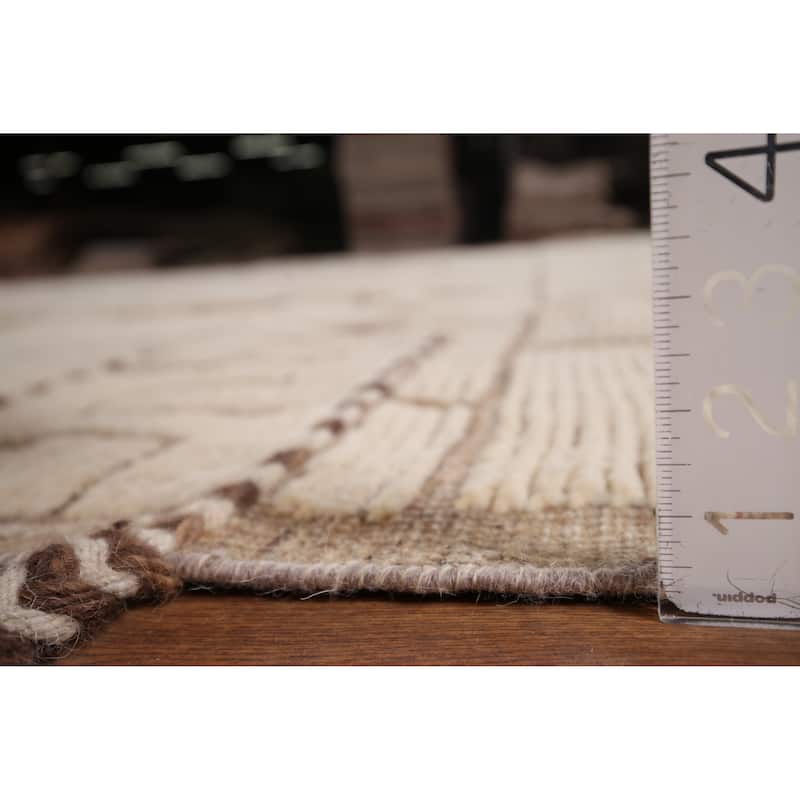 Modern Moroccan Large Rug Handmade Beige Wool Carpet - 11'10"x 16'1"