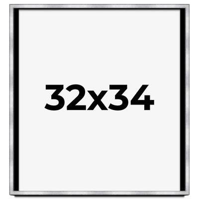 32x34 Shadow Box Frame Silver | 1.375 Inches Deep Real Wood