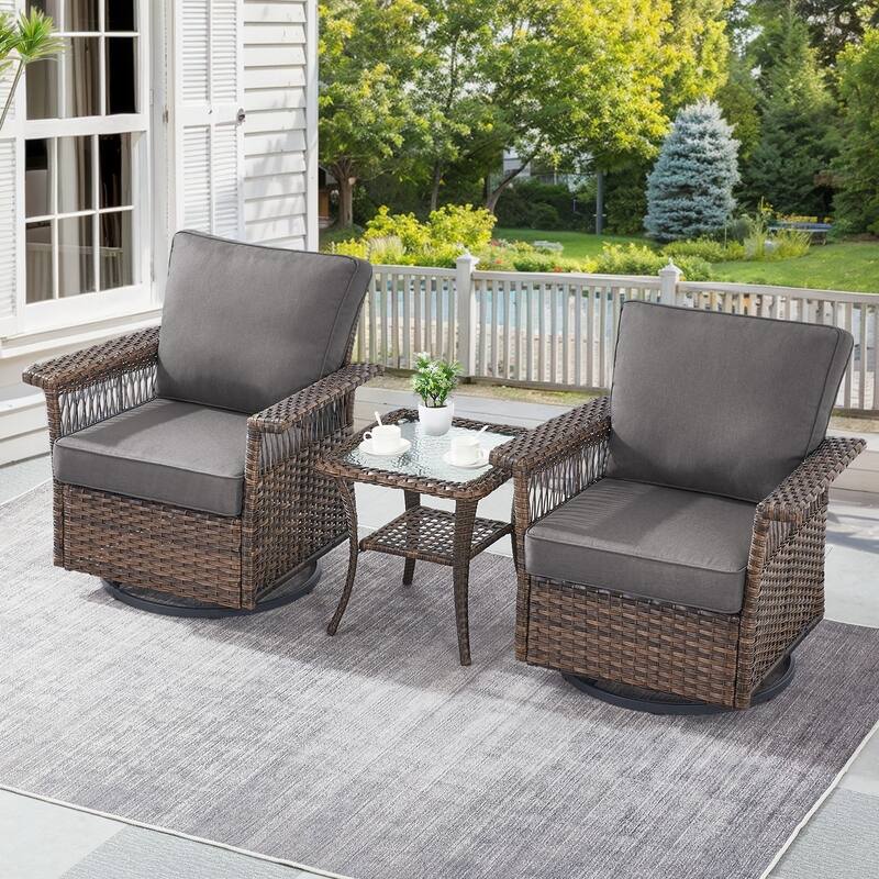 Gymojoy Patio Furniture Set with Professional Outdoor Cushions - 3-Piece included Swivel Glider - Grey