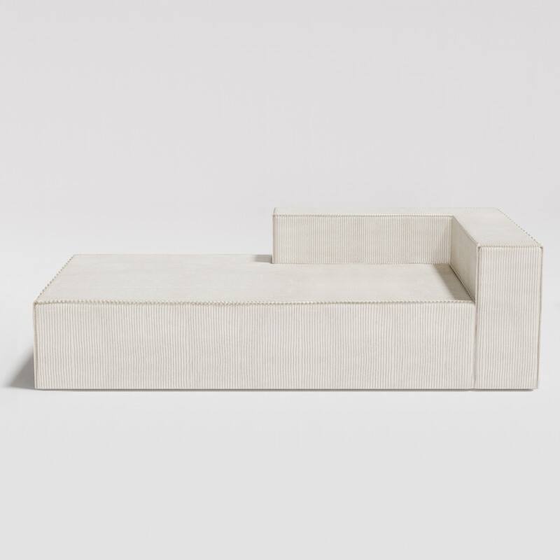 Corduroy Compression Sofa Chaise Lougues - Beige Corduroy